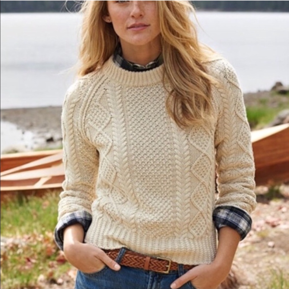 L.L Bean Signature Cream Fisherman Sweater